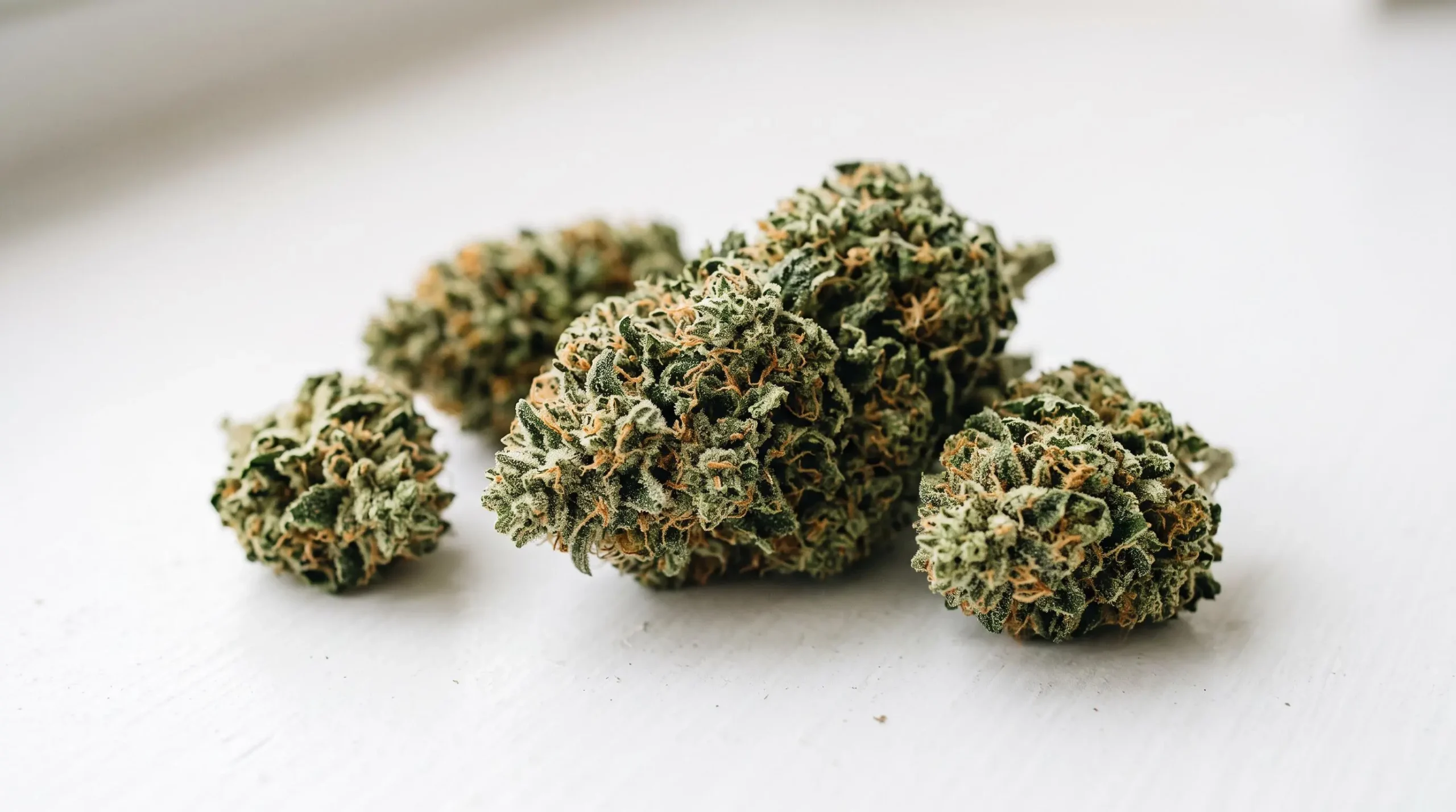 Gros plan sur fleurs de chanvre CBD de culture indoor suisse, trichomes argentés visibles et structure compacte caractéristique d'une production contrôlée